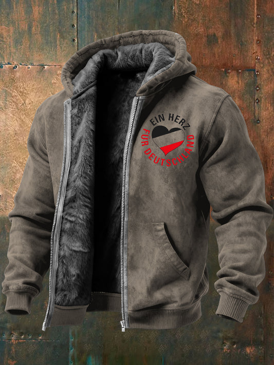 Herren graue Kapuzen jacke mit Fleece-Auskleidung "Ein Herz für Deutschland"