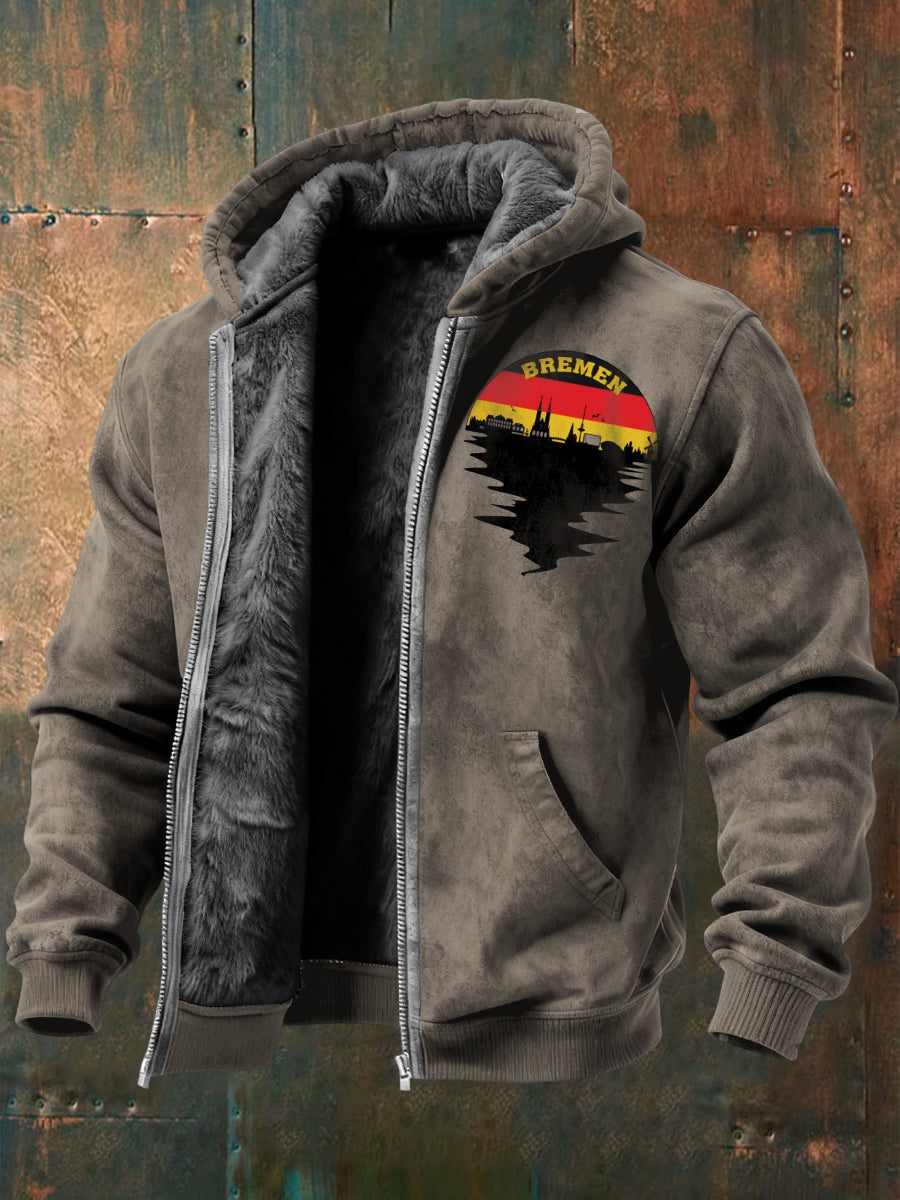 Herren Grau Bremen Skyline Print Fleece Ausgekleidet Kapuzen jacke