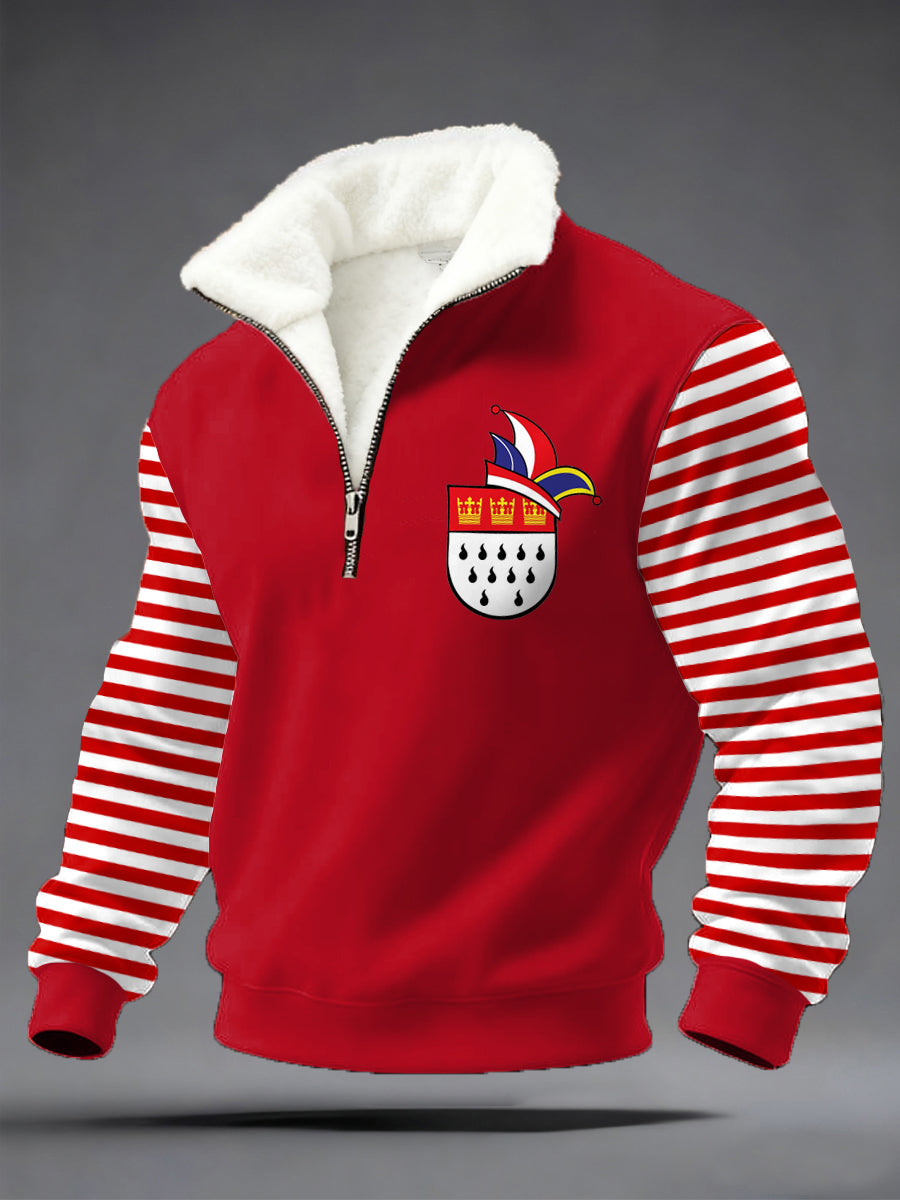 Herren Cologne Carnival Print Casual Plüsch Reiß verschluss Pullover