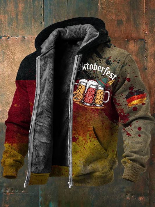 Herren festliches Deutschland Oktoberfest mit Bier druck Fleece-Jacke