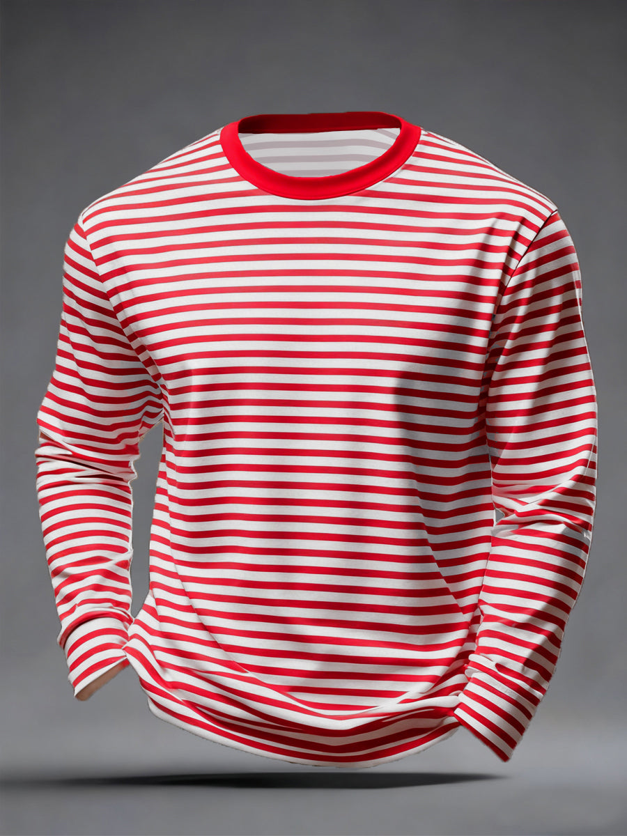 Männer rot weiße Streifen drucken lässiges Kölner Karneval-T-Shirt lang ärmel iges T-Shirt