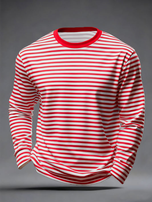 Männer rot weiße Streifen drucken lässiges Kölner Karneval-T-Shirt lang ärmel iges T-Shirt