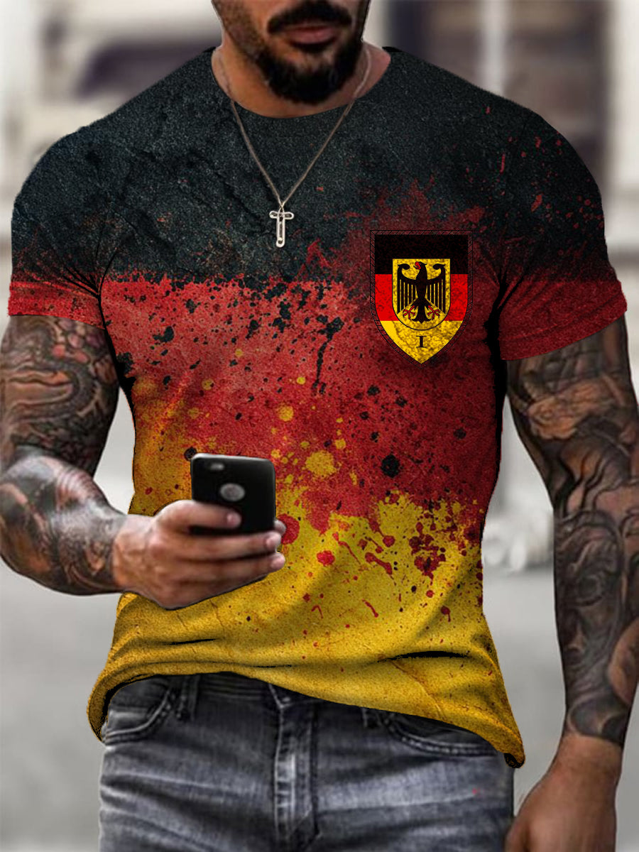 Herren Splatter Deutschland Adler Emblem Print T-Shirt