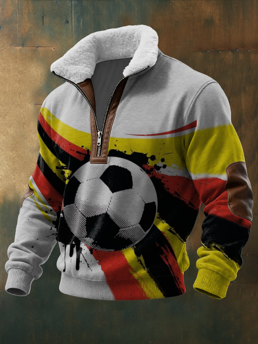 Herren Splatter Deutschland Fußball druck Sherpa-Ausgekleidet Quarter-Reiß verschluss Sweatshirt