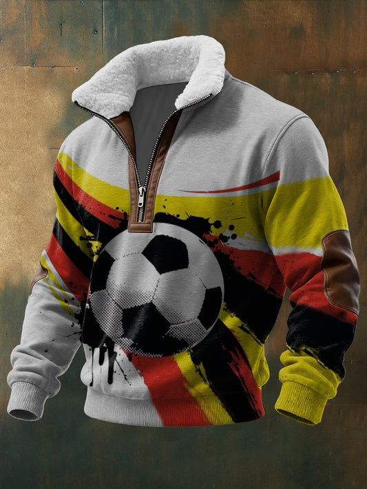 Herren Splatter Deutschland Fußball druck Sherpa-Ausgekleidet Quarter-Reiß verschluss Sweatshirt