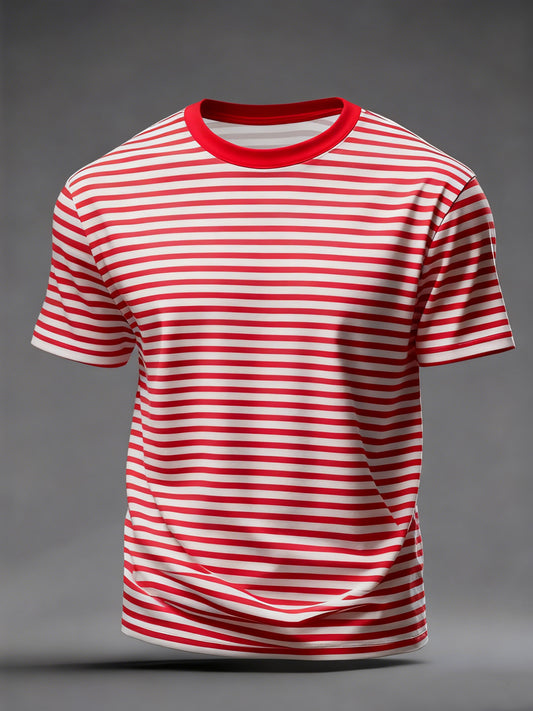 Herren rot weiße Streifen drucken Cologne Carnival Casual T-Shirt