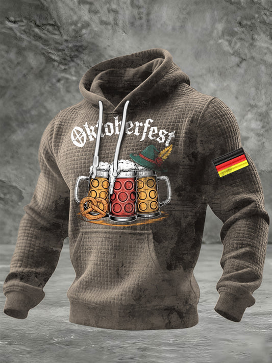 Festlicher Oktoberfest-Bierkrug-Druck für Männer Waffel-Strick-Hoodie