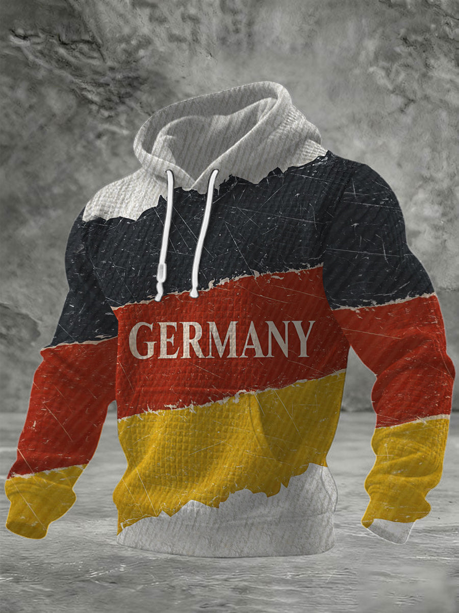 Männer notleidender Deutschland-Flaggen-Text druck Waffel-Strick-Hoodie