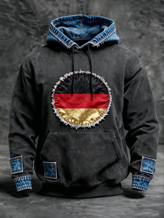 Männer Denim-Hood Deutschland Flagge Kreis-Patch Hoodie