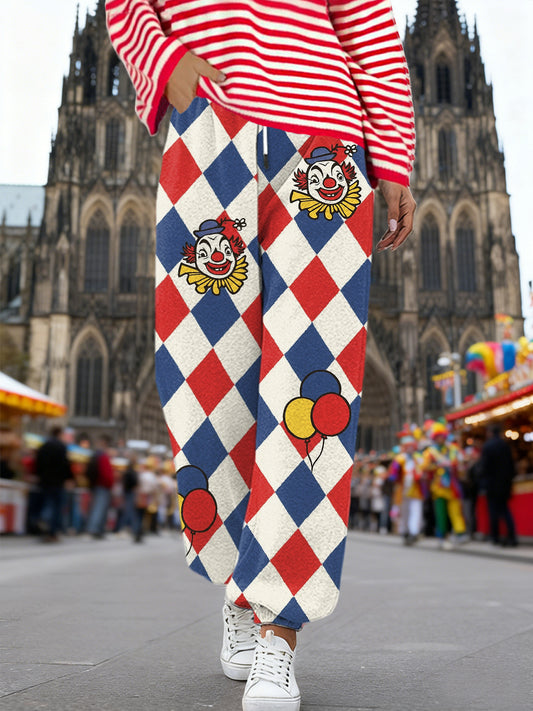 Frauen Kölner Karneval Clown Print Freizeit hosen
