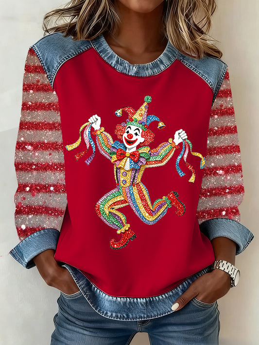 Frauen Kölner Karneval Denim Patchwork Top