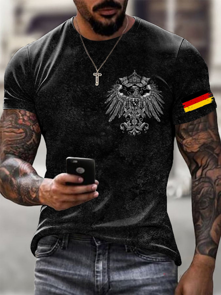 Männer Distressed Silber Deutschland Adler Print T-Shirt