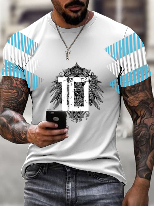Herren T-Shirt mit eleganter blauer Streifen-Emblem-Print