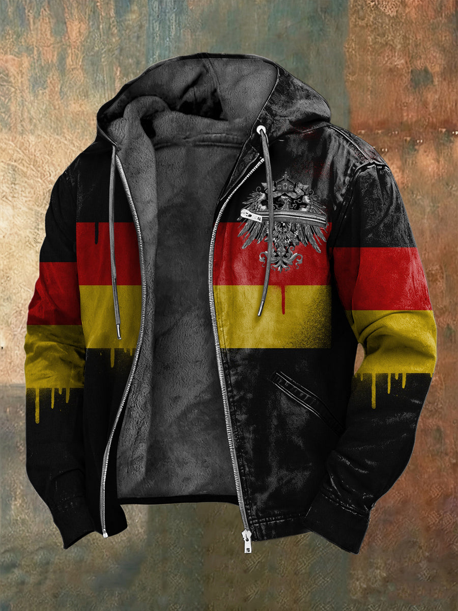 Herren Schlanke schwarze Deutschland Flagge & Emblem Print Kapuzen jacke