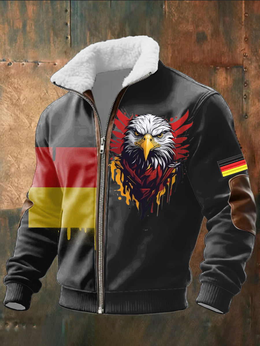 Herren Vibrant Eagle & Deutschland Flagge Print Sherpa Kragen Jacke