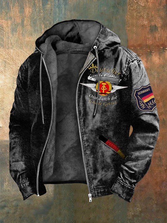 Herren Klassische Deutsche Schäferhund Emblem Print Sherpa Ausgekleidet Jacke