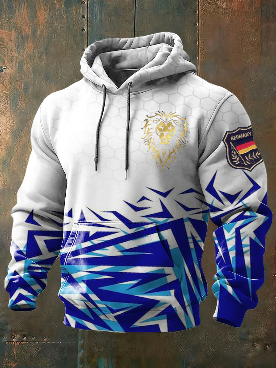 Herren Modernes blaues Muster Lion & Deutschland Abzeichen Hoodie