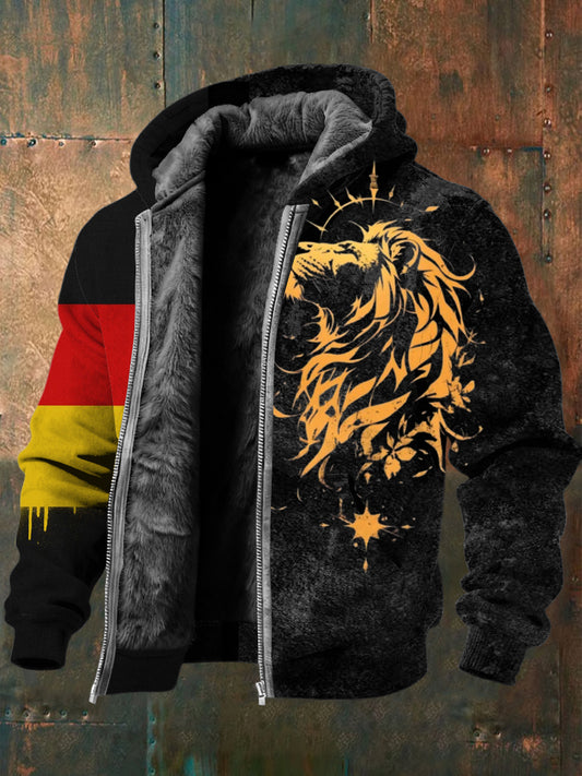 Herren Vibrant Deutschland Flagge Löwen Print Sherpa Ausgekleidet Jacke
