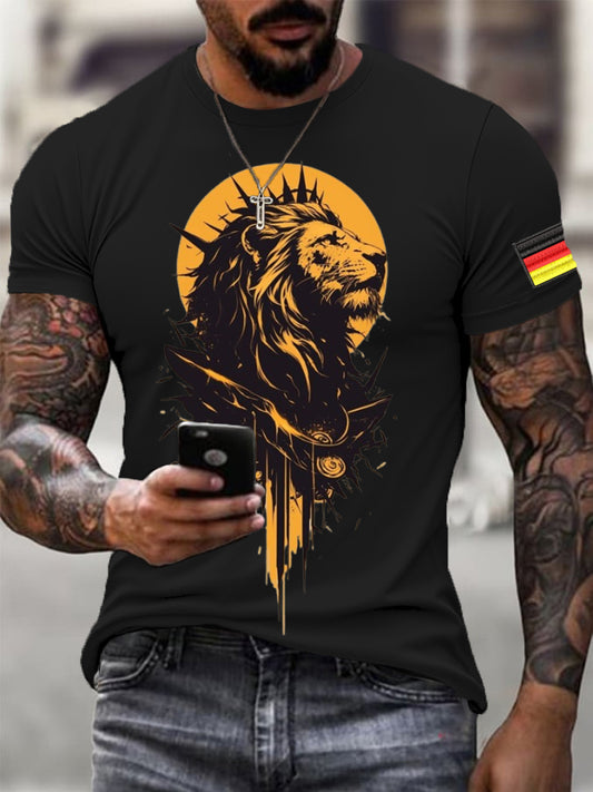 Männer dynamischer Splatter Löwe & deutsche Flagge Druck T-Shirt