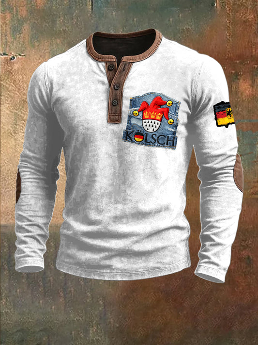 Herren Denim-Effekt Deutscher Karneval Print Patchwork Sweatshirt