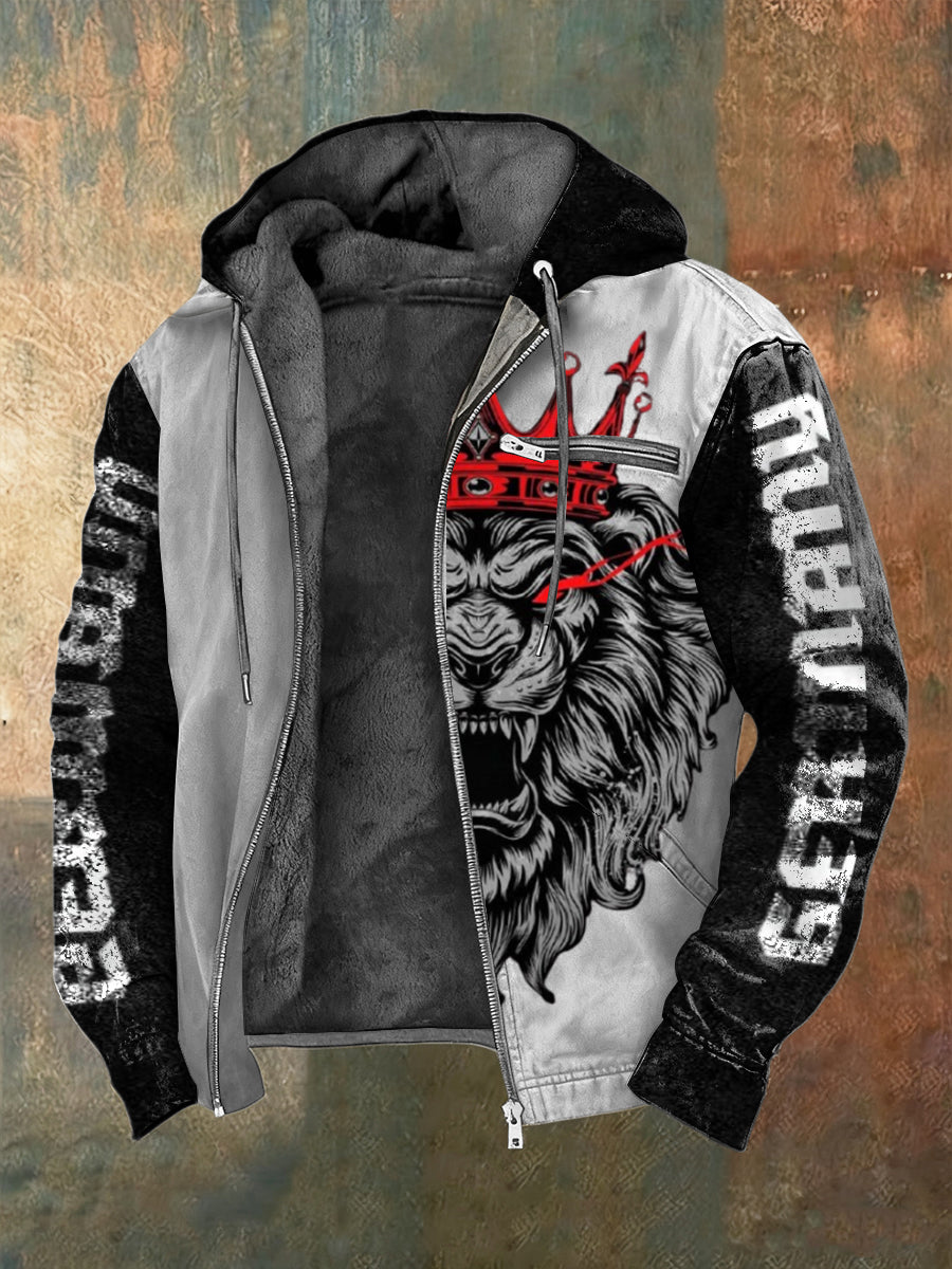 Herren Distressed Grey Deutschland Lion Print Sherpa Gekleidete Jacke