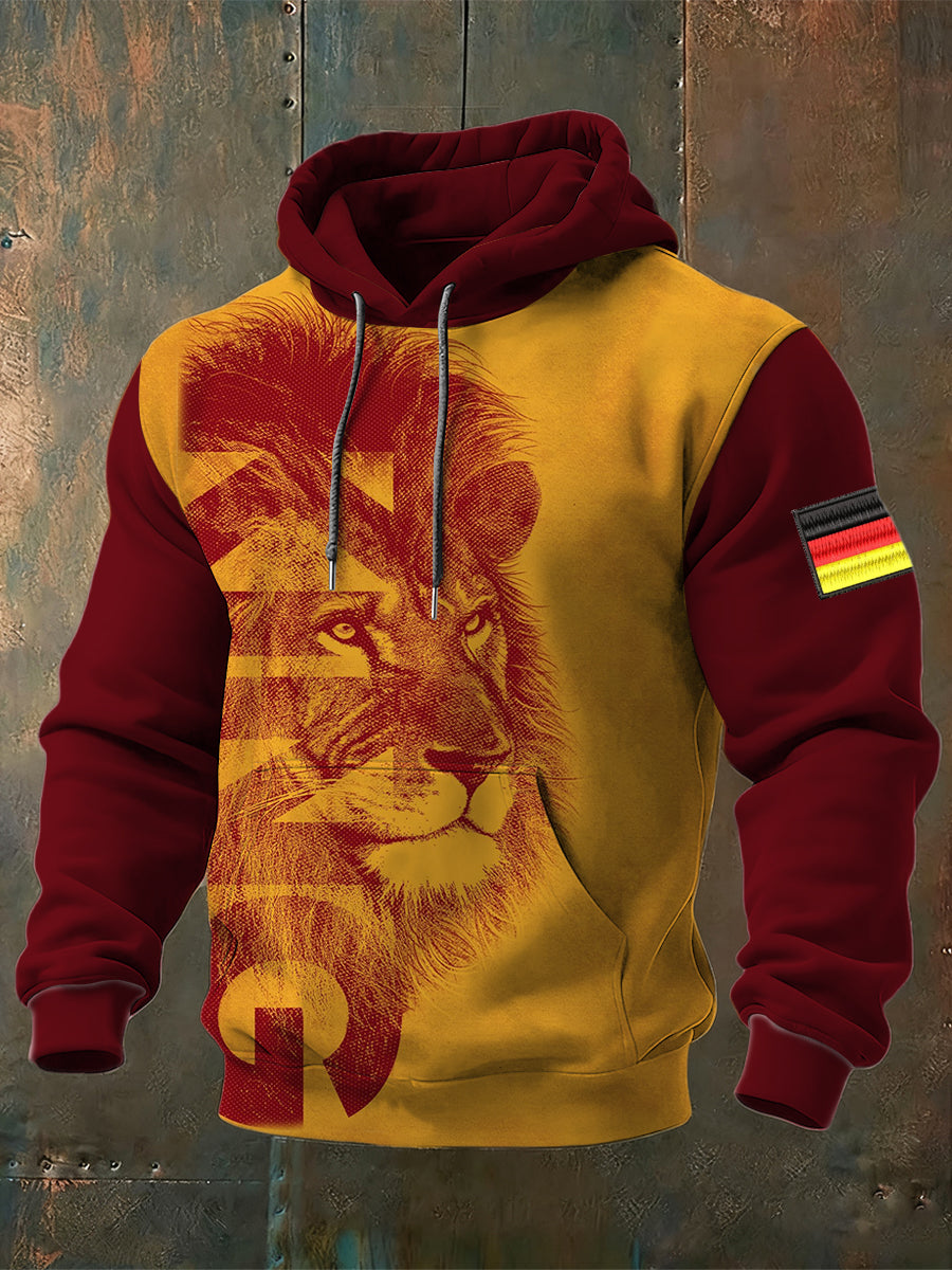 Herren Warmer Kastanien braun & Gold Lion Print Hoodie