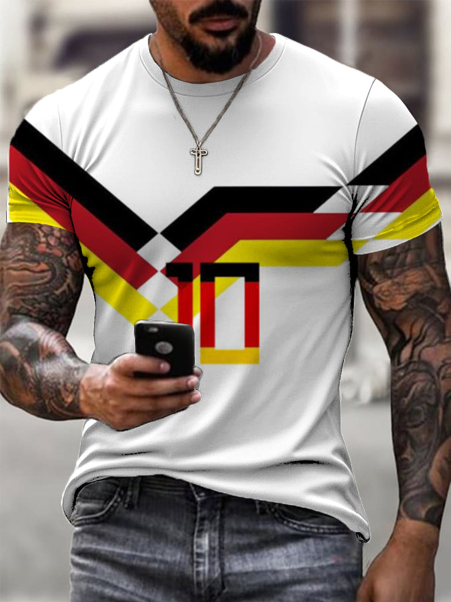 Männer mutige Deutschland Flagge & Nummer 10 Druck Kurzarm T-Shirt