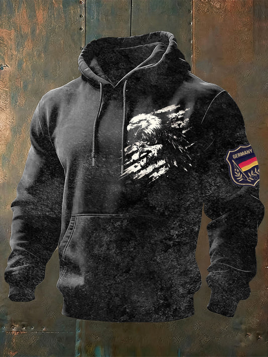 Herren Edgy Distressed Eagle & Deutschland Abzeichen Hoodie