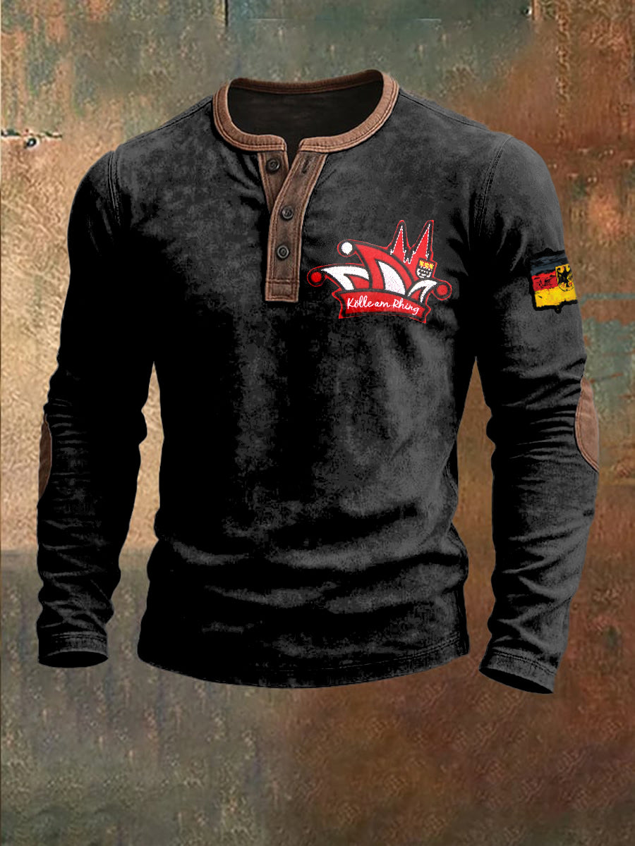 Herren Deutsch Kölner Karneval Print Patchwork Sweatshirt
