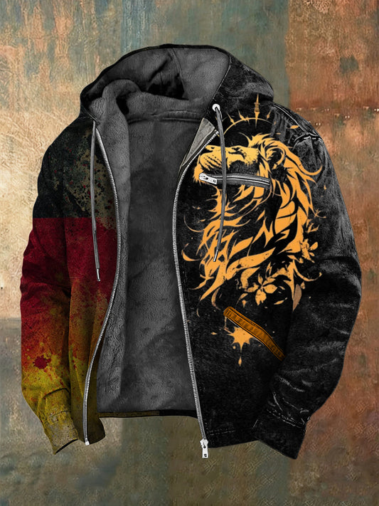 Herren Künstlerische Splatter Deutschland Lion Print Sherpa Ausgekleidet Jacke