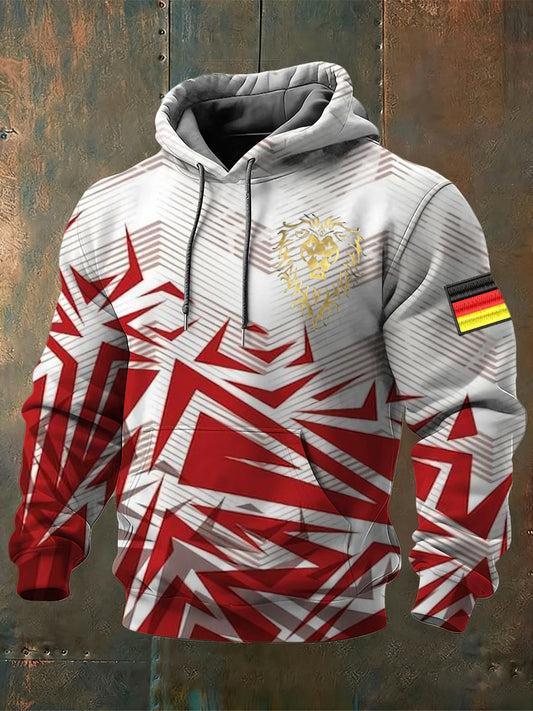 Herren-Kapuzen pullover mit roter geometrischer Löwe und Deutschland-Flagge