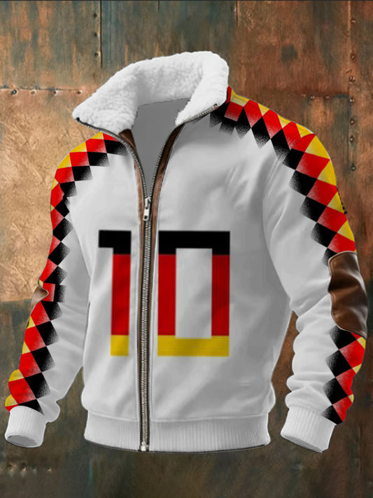 Herren mutige Nummer 10 & Deutschland Flagge Print Sherpa Kragen Jacke