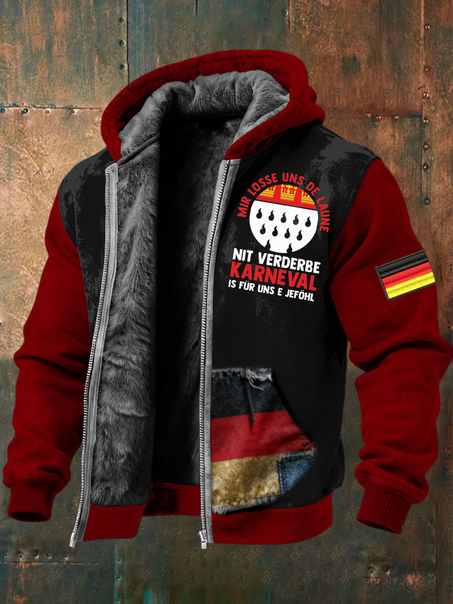 Herren-Karnevals phrase bedruckt rote & schwarze Sherpa-Jacke