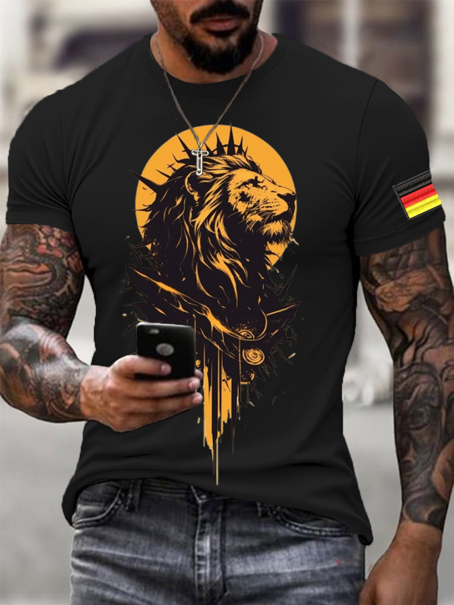 Männer dynamischer Splatter Löwe & deutsche Flagge Druck T-Shirt