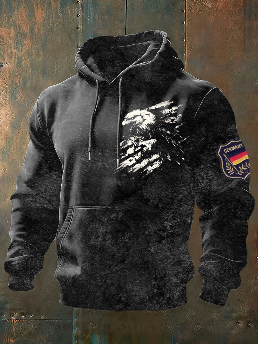 Herren Edgy Distressed Eagle & Deutschland Abzeichen Hoodie