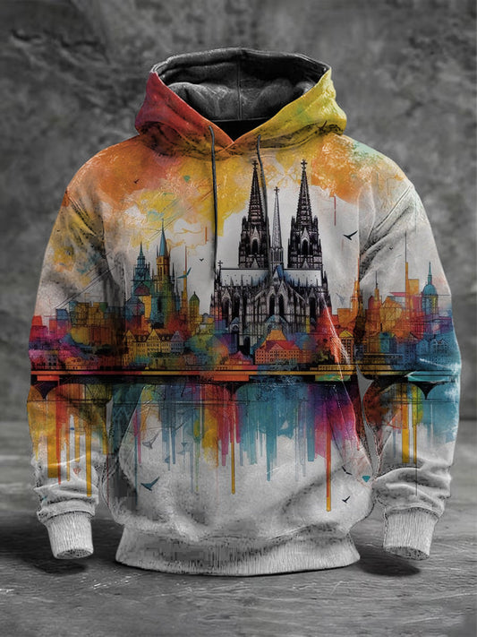 Herren Vibrant Kölner Dom Aquarell Print Hoodie