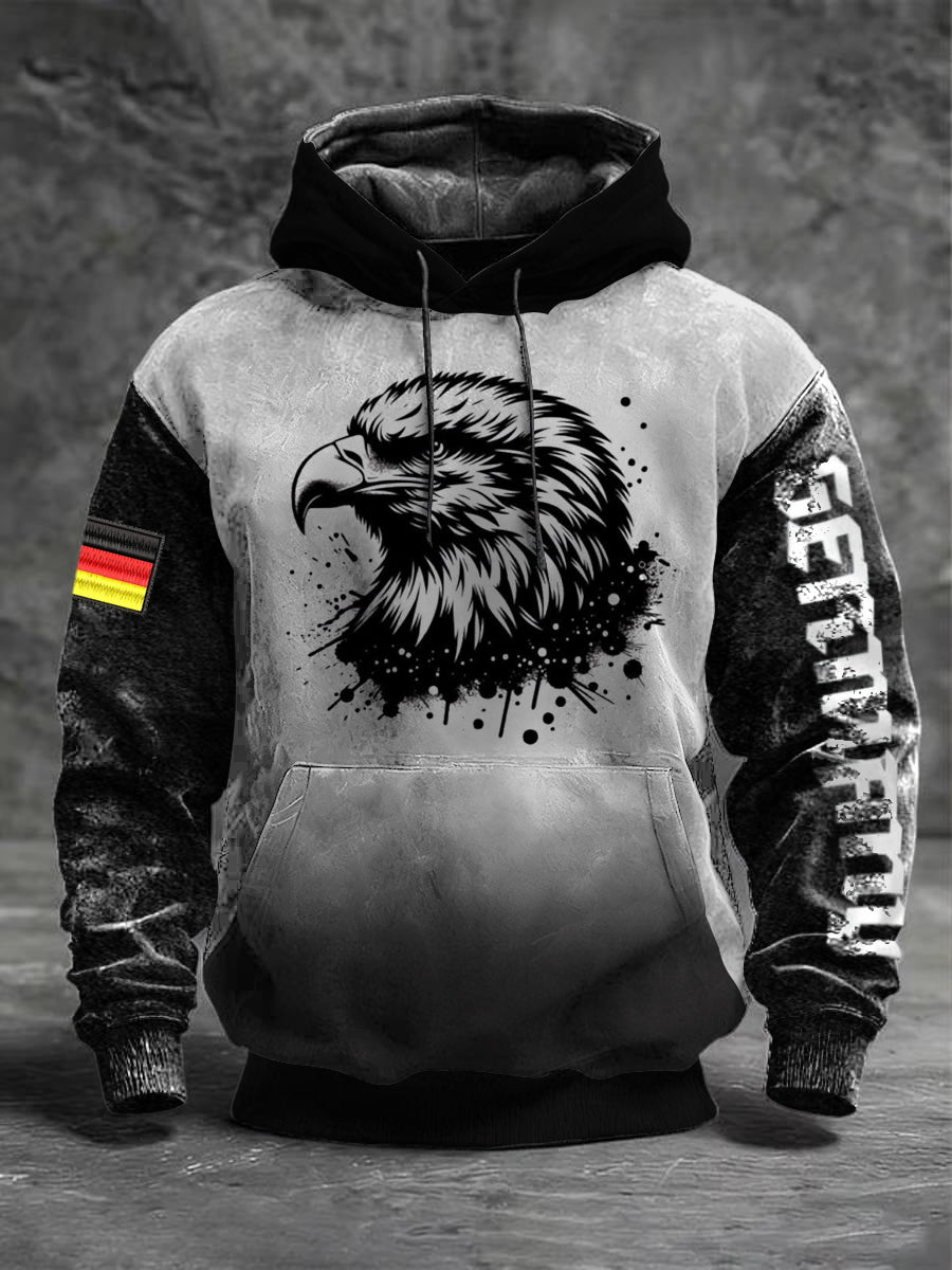 Zweifarbiger Kapuzen pullover für Männer mit Adler-und Deutschland-Flagge