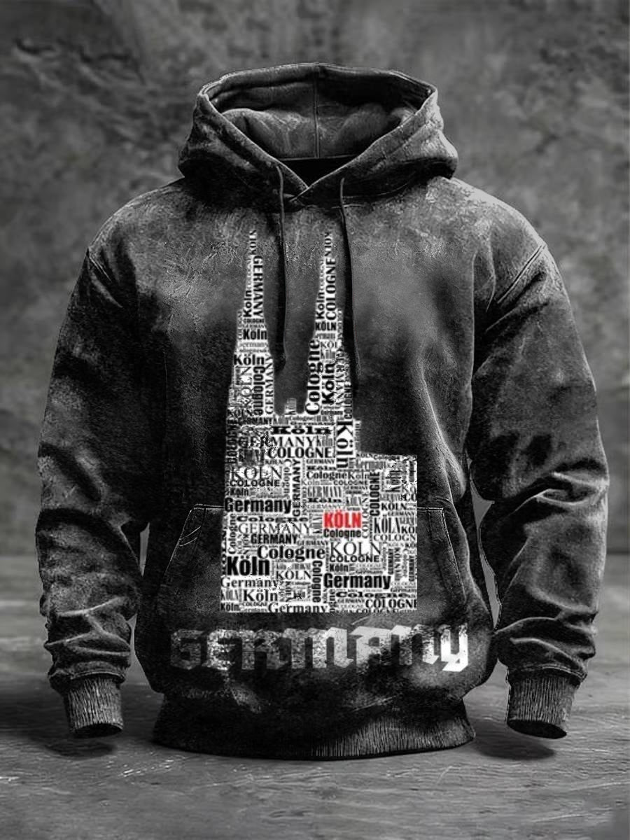 Herren Retro Text Collage Köln Deutschland Print Hoodie