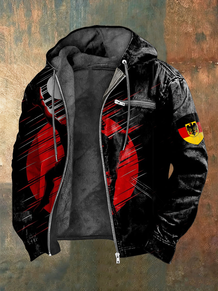 Herren Edgy Deutschland Adler Silhouette Print Fleece-Gelinierte Zip Jacke