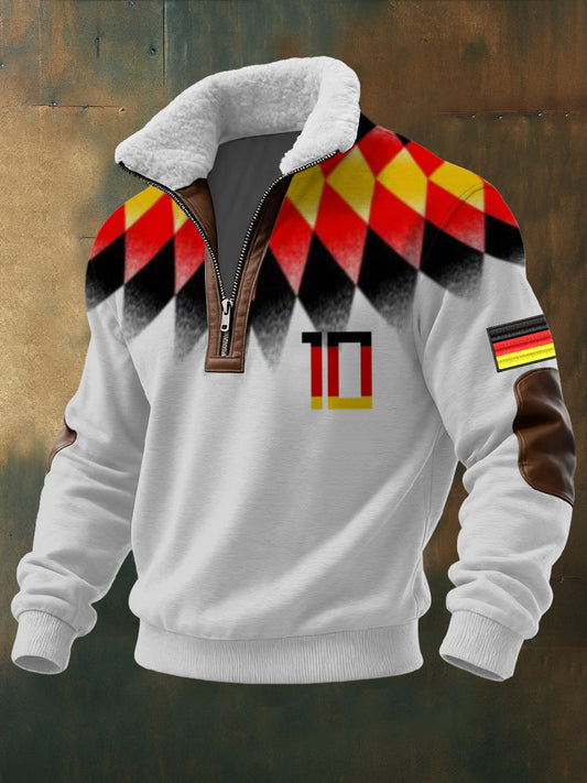 Herren Bold Chevron Deutschland Flagge & Nummer 10 Print Sherpa Kragen Pullover