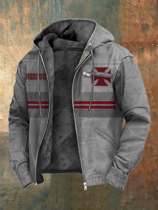 Herren Grau gestreifte Eiserne Kreuz-Logo-Jacke