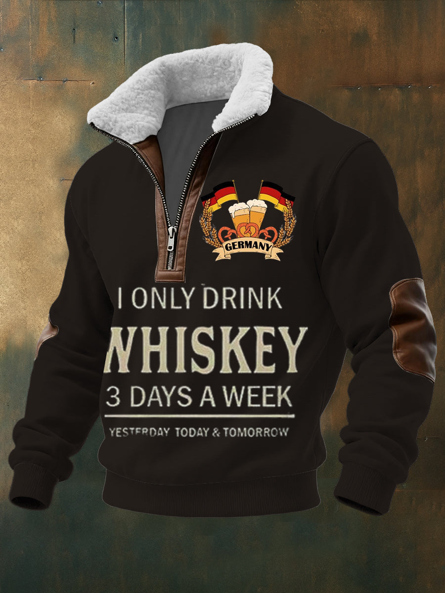 Herren Spielerische Deutschland Bier & Whisky Zitat Print Sherpa Kragen Pullover