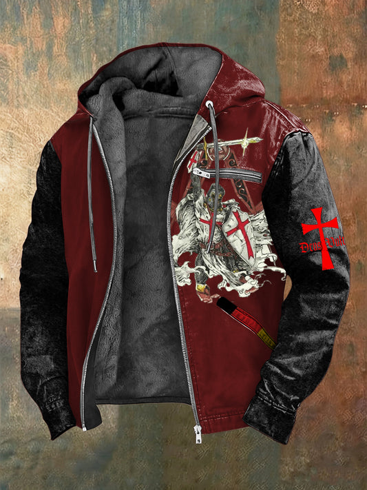 Männer rot und schwarz Farbe-Block Iron Cross Legion Soldat Jacke