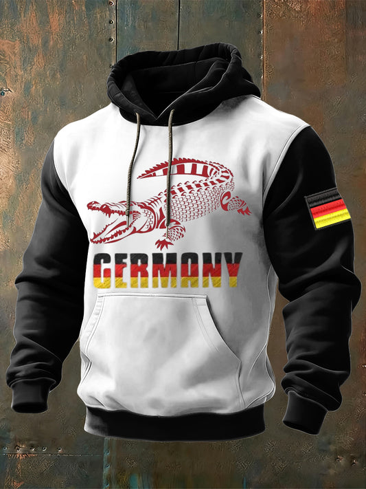 Herren Vibrierendes rotes Krokodil Deutschland Druck Farb block Hoodie