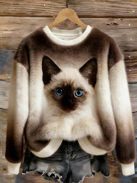 Damen Retro Tier kunst druck Komfortables Flanell oberteil