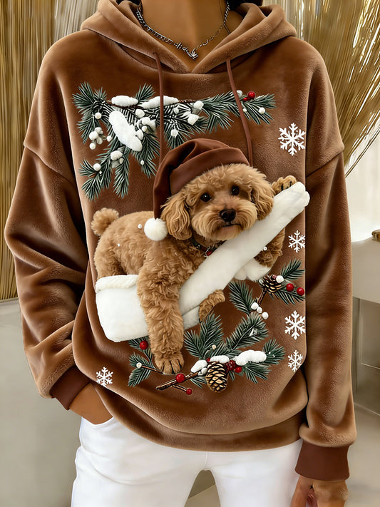 Damen Retro Tier Kunst Print Komfortables Flanell Kapuzen Sweatshirt