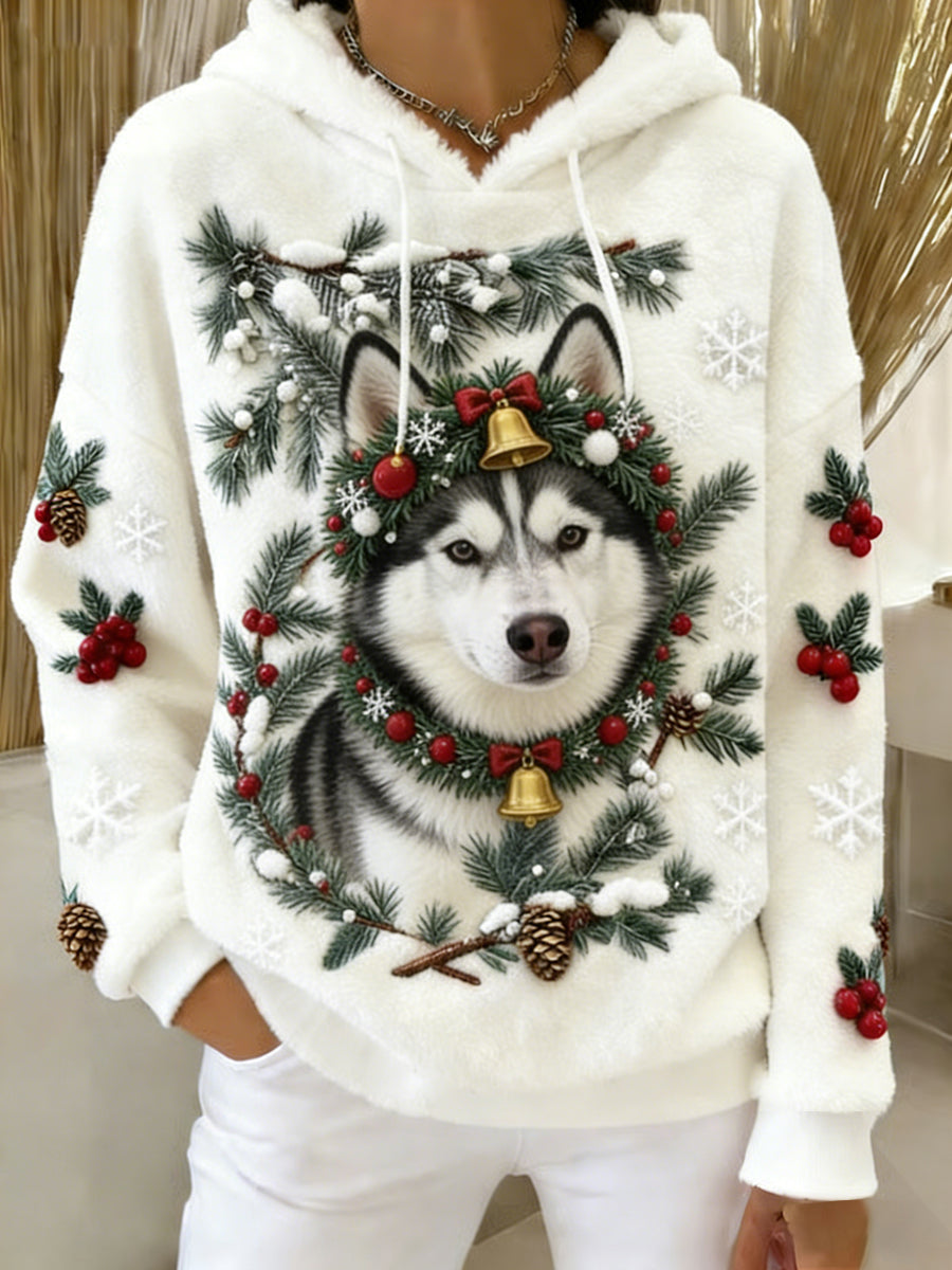 Damen Retro Tier Kunst Print Komfortables Flanell Kapuzen Sweatshirt