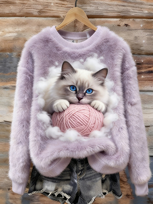 Damen Retro Tier kunst druck Komfortables Flanell oberteil