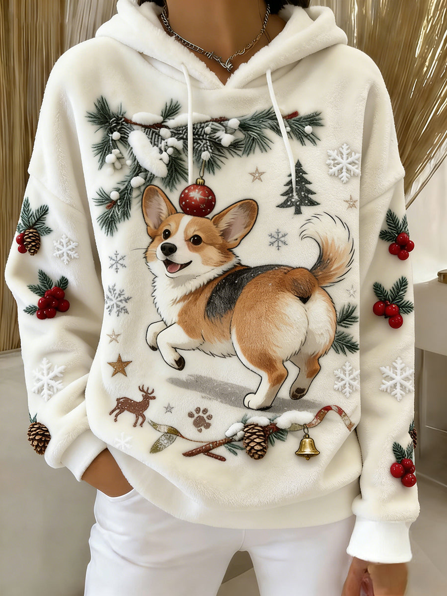 Damen Retro Tier Kunst Print Komfortables Flanell Kapuzen Sweatshirt