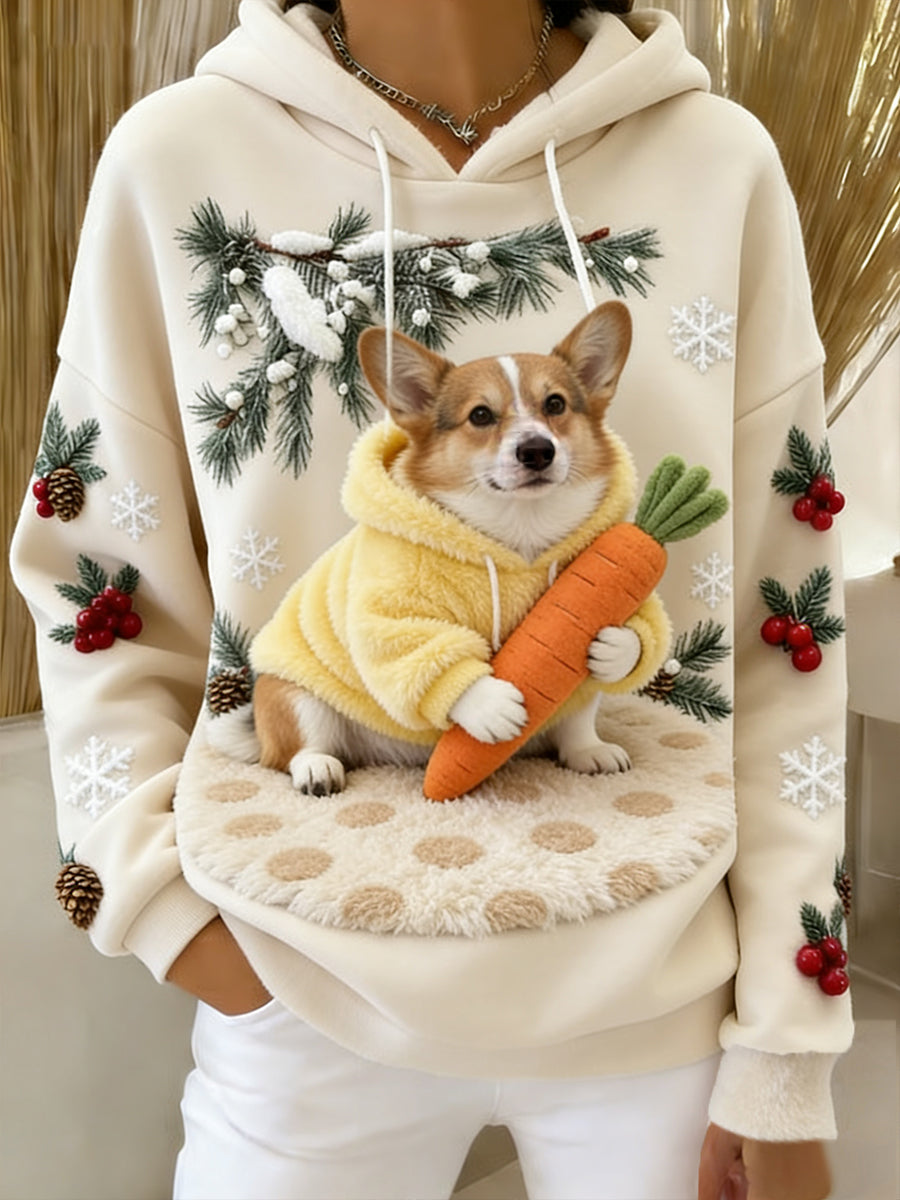 Damen Retro Tier Kunst Print Komfortables Flanell Kapuzen Sweatshirt